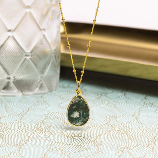 Moss Agate Elongated Drop