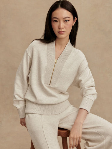 Sally Half Zip Sweat: Ivory Marl