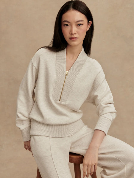 Sally Half Zip Sweat: Ivory Marl