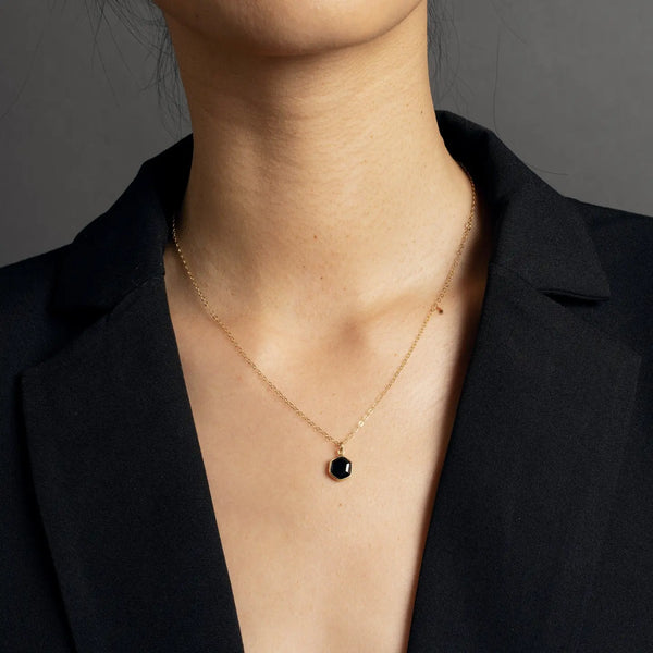 Black Onyx Dainty Hexagon