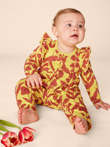 Turkish Floral Snap Front Ruffle Romper