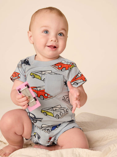Cuban Cars Pocket Shortie Romper