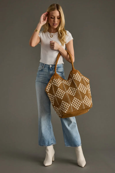 Brown + Cream Diamond Tote