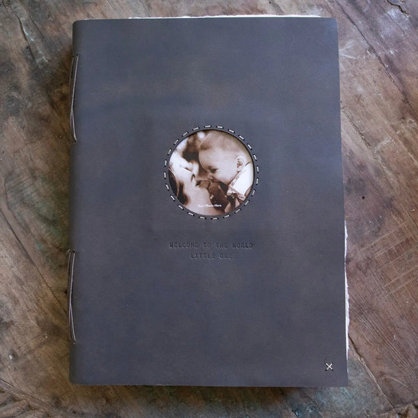 "Welcome To The World" Leather Photo Keeper