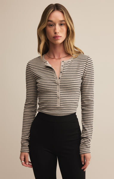 Stella Stripe Henley: Heather Taupe