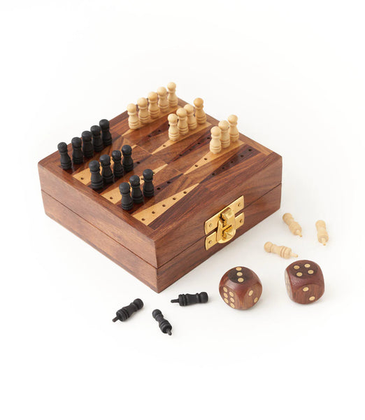 Handcrafted Wooden Mini Backgammon