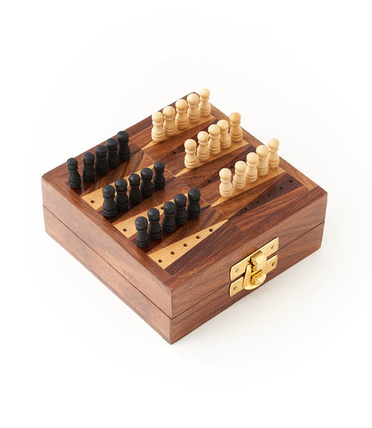 Handcrafted Wooden Mini Backgammon