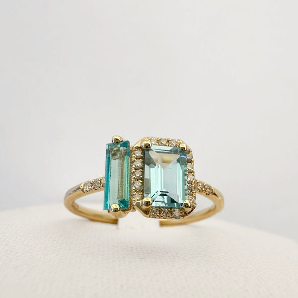 Anchal Swiss Blue Topaz, Paraiba and Diamond Ring