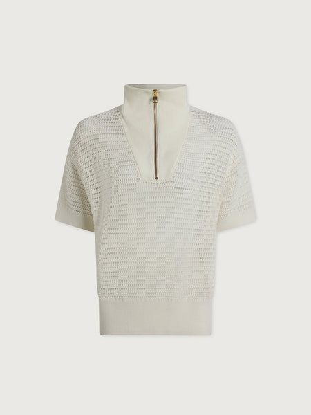 Nali Half Zip Knit Top: Egret
