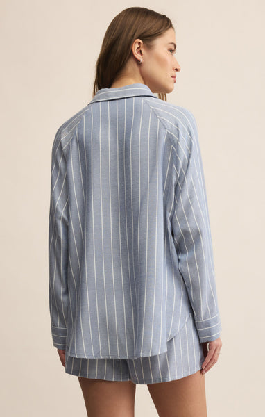 River Striped Button Up: Blue Velvet