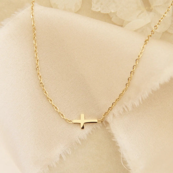 Dainty Sideways Cross Necklace