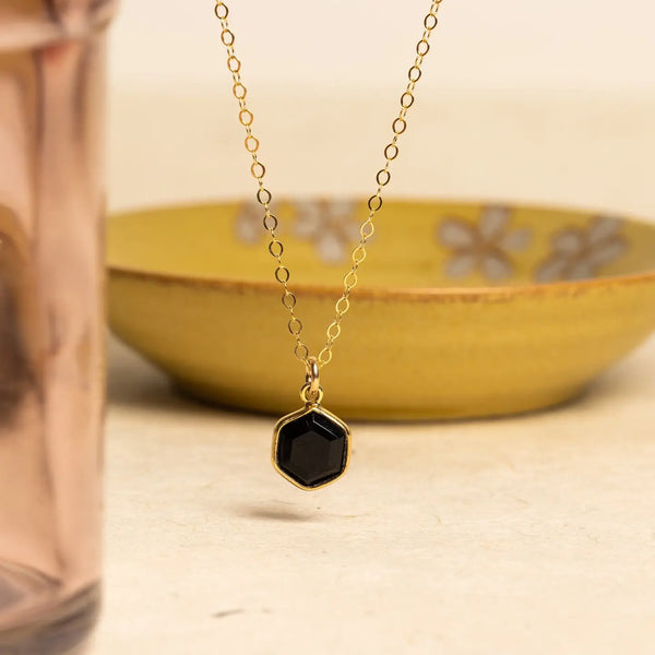 Black Onyx Dainty Hexagon