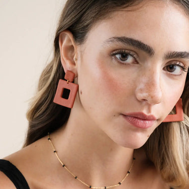 Square Clay Terracotta Earrings