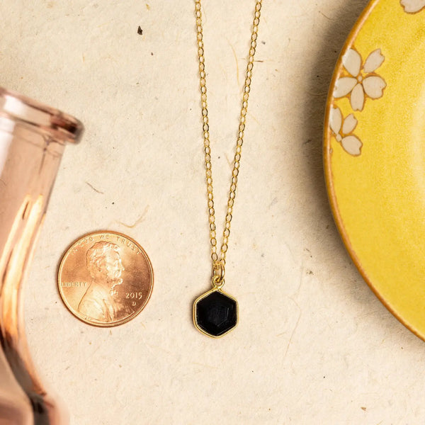 Black Onyx Dainty Hexagon