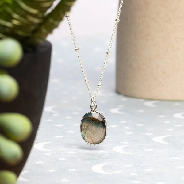 Labradorite Oval Sterling Silver Necklace