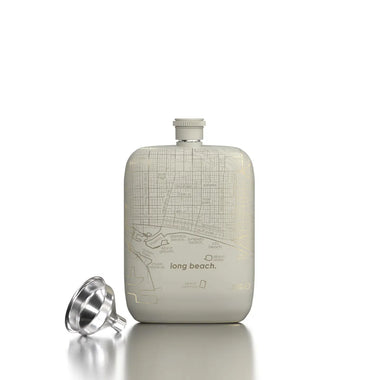 Long Beach Map Pocket Flask: White