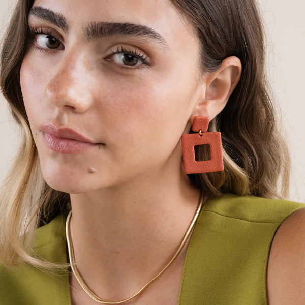 Square Clay Terracotta Earrings