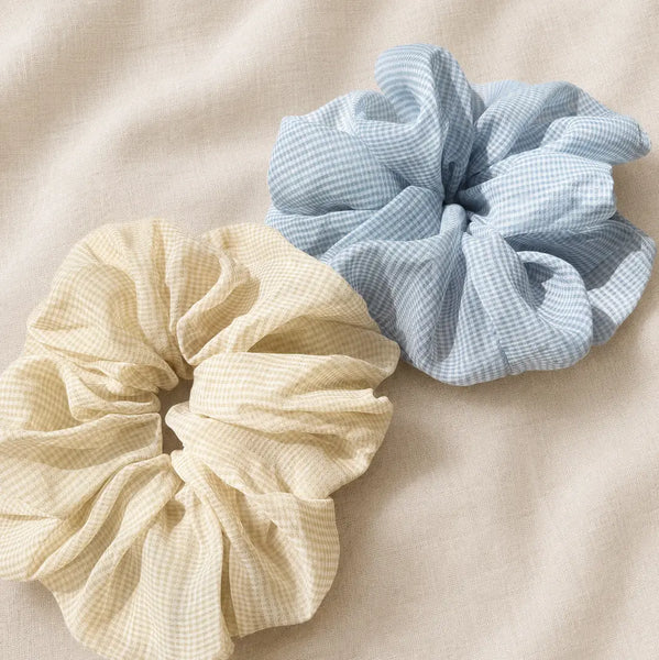 Yellow and Blue Gingham Scrunchies