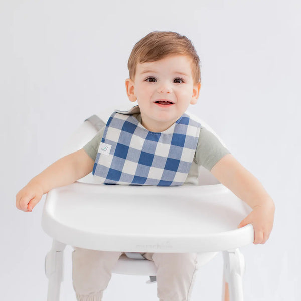 Denim Gingham Snap Bib
