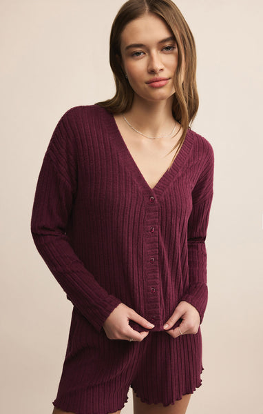 Mara Rib Cardigan: Merlot