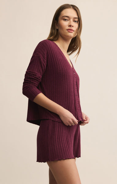 Mara Rib Cardigan: Merlot