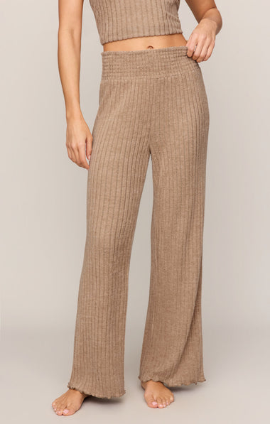 Dawn Smocked Rib Pant: Light Toffee
