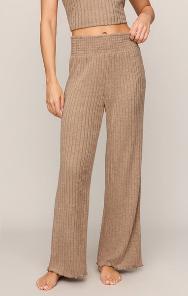 Dawn Smocked Rib Pant: Light Toffee