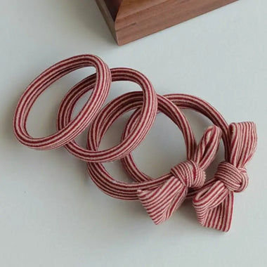 Red Striped Bow Seamless Hair Ties
