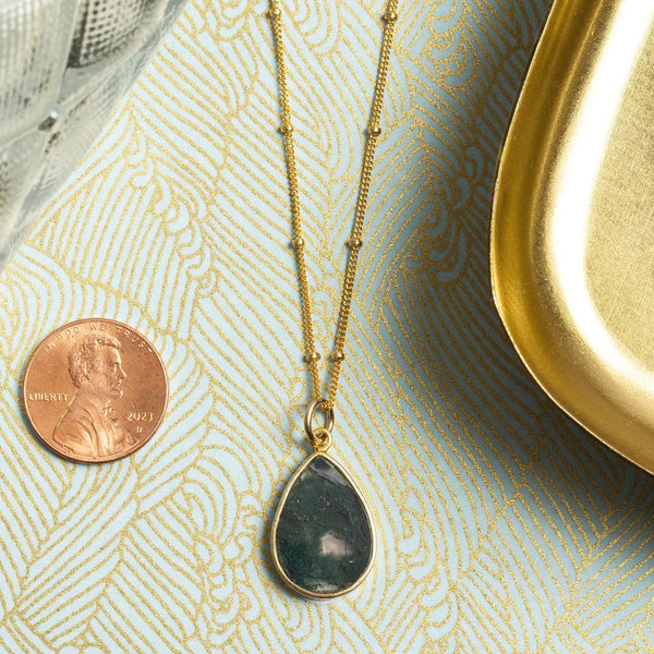 Moss Agate Elongated Drop