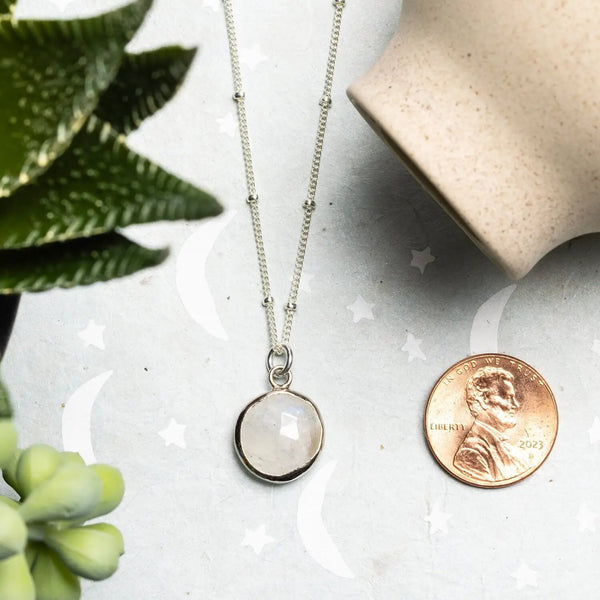 Moonstone Round Pendant Necklace: Sterling Silver