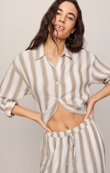 The Perfect Striped Button Up: Light Toffee