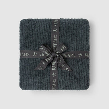 CozyChic Rib Blanket Stitch Throw: Slate Blue/Cream
