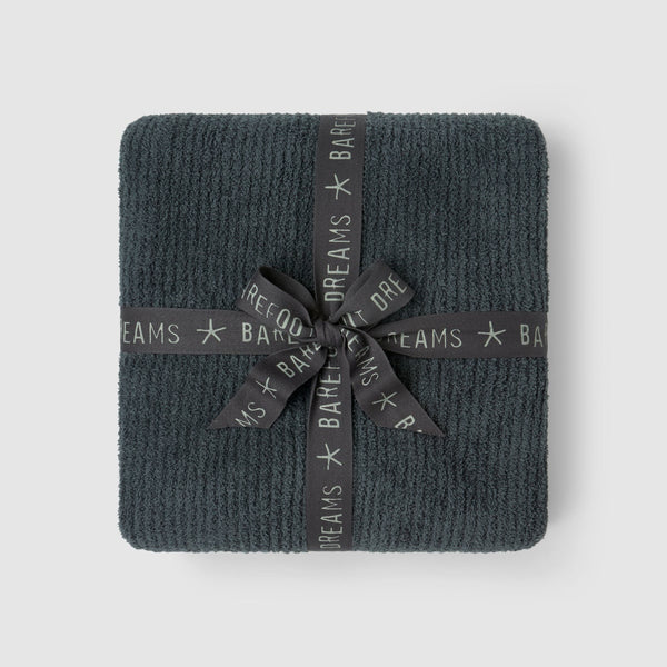 CozyChic Rib Blanket Stitch Throw: Slate Blue/Cream