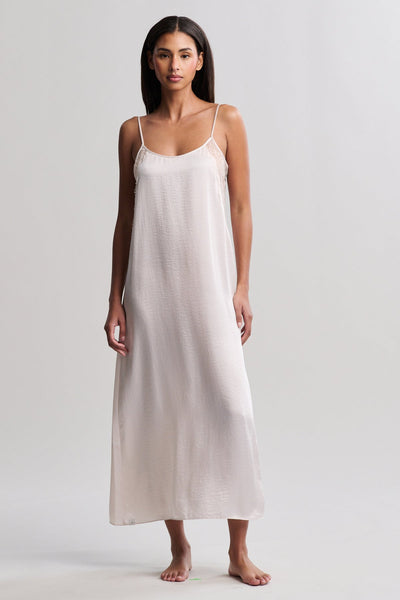 Liquid Satin Lace Slip Dress: Sand Dune