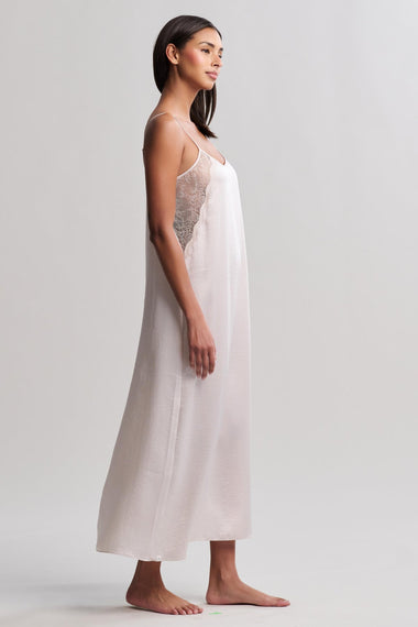 Liquid Satin Lace Slip Dress: Sand Dune