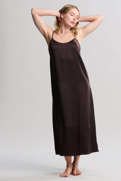 Liquid Satin Lace Slip Dress: Umber