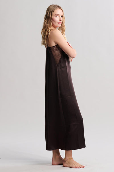 Liquid Satin Lace Slip Dress: Umber