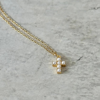 Sistine Pearl Cross Necklace