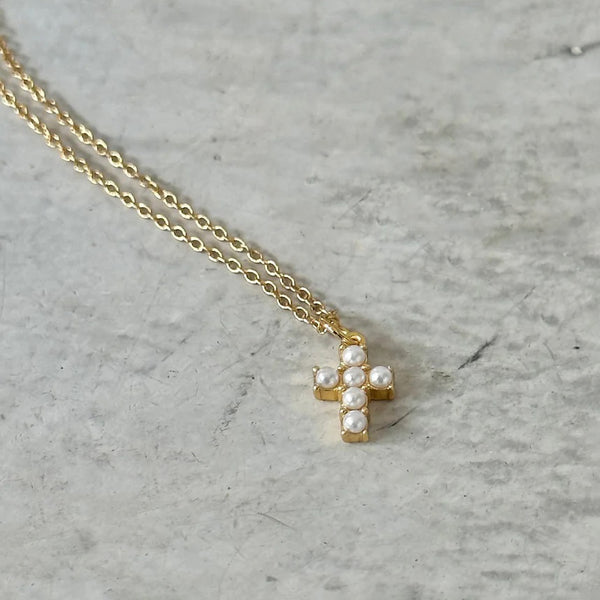 Sistine Pearl Cross Necklace