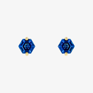 English Blue Topaz Hexagon Studs