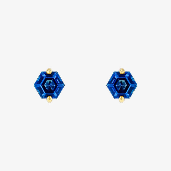 English Blue Topaz Hexagon Studs