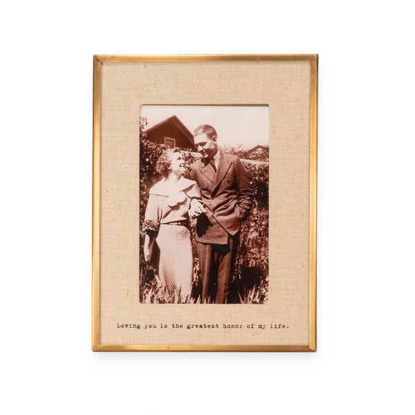 "Loving You" Brass + Linen Frame