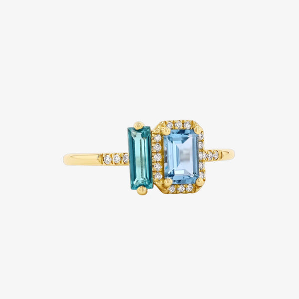 Anchal Swiss Blue Topaz, Paraiba and Diamond Ring