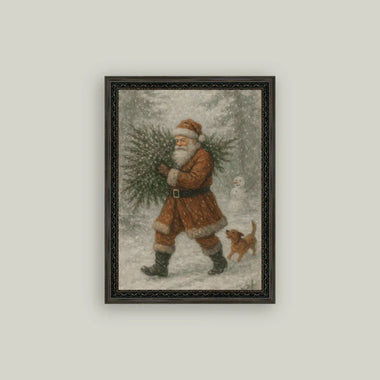 Santa with Tree Framed Art