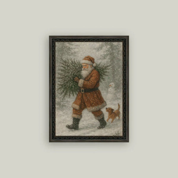 Santa with Tree Framed Art