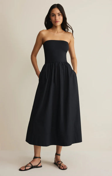 Sunsought Strapless Midi Dress: Black