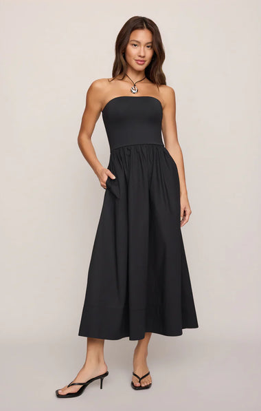 Sunsought Strapless Midi Dress: Black