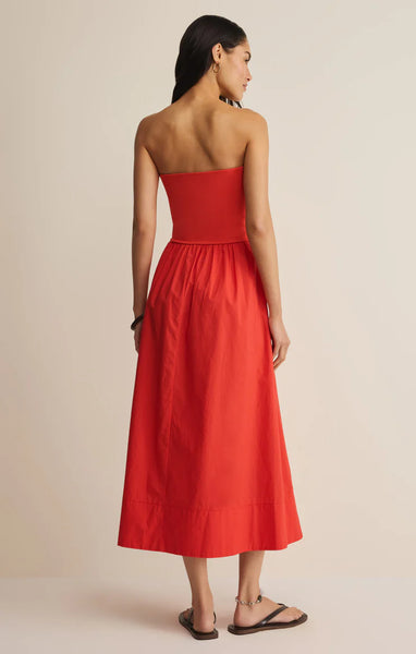 Sunsought Strapless Midi Dress: Lychee