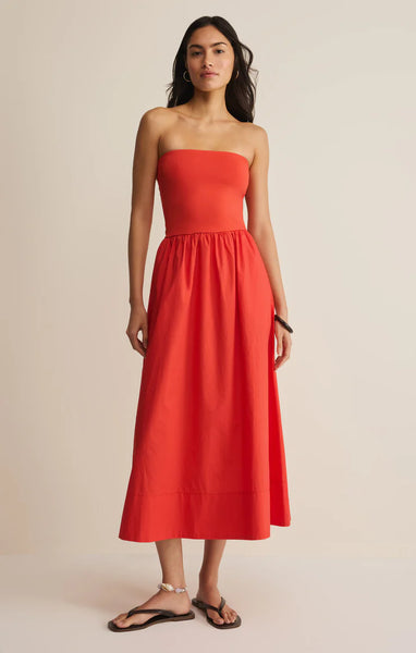 Sunsought Strapless Midi Dress: Lychee