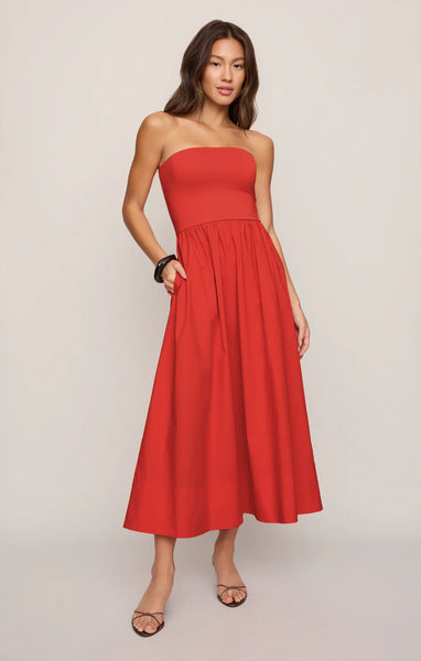Sunsought Strapless Midi Dress: Lychee